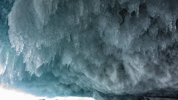 Base Rock Rows Fancy Icicles Similar Lace Blue Winter Patterns — Stock Photo, Image