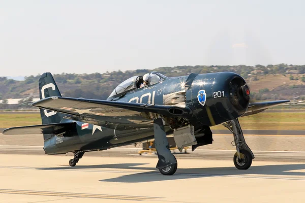 Airplane Grumman F8F Bearcat WWII fighter aircraft at 2016 Camarillo Air Show outside Los Angeles, California.