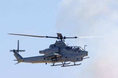 Helicopter AH-1 Super Cobra flying at 2015 Miramar Air Show in San Diego, California
