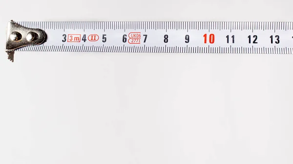 Nastro Misura Con Numeri Centimetri Sfondo Bianco Attrezzi Costruzione Banner — Foto Stock