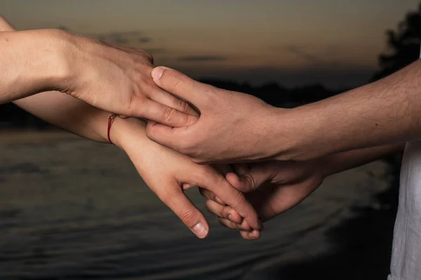 Men Women Hands Lovers Two Men Gently Hold Hands Love — Stock Photo, Image