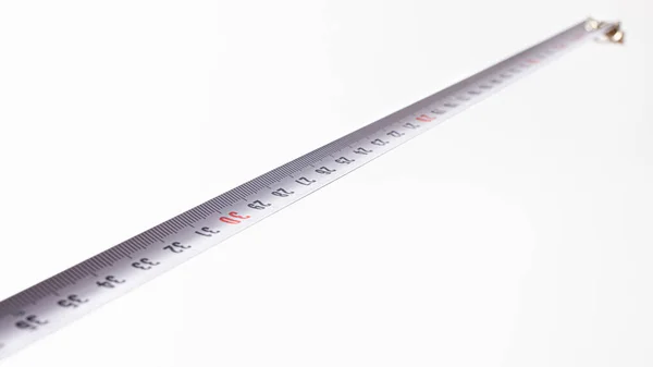 Nastro Misura Con Numeri Centimetri Sfondo Bianco Strumenti Costruzione — Foto Stock