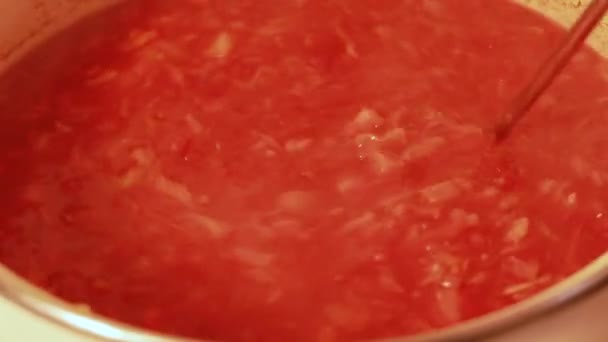 Borsch Casero Tradicional Ucraniano Ruso Polaco Con Carne Frijoles Plato — Vídeos de Stock