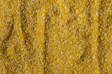 Çiğ mısır ezmesinin üst görüntüsü, dokulu aşçılık arka planı..