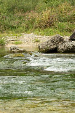 Rocky Shore ile Hızlı Dağ Nehri, Vahşi Doğa Sahnesi.