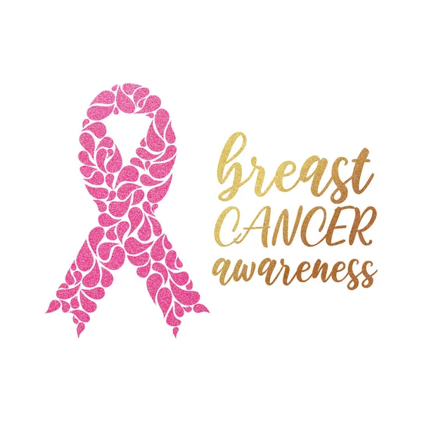 Göğüs kanseri pembe kurdele. Pembe ve altın rengi resimli farkındalık.