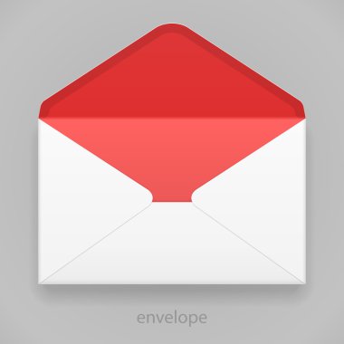 Beyaz kırmızı boş zarf. İllüstrasyon izole gri arka plan üzerinde. Şablon hazır tasarımınız için alay. Vektör Eps10