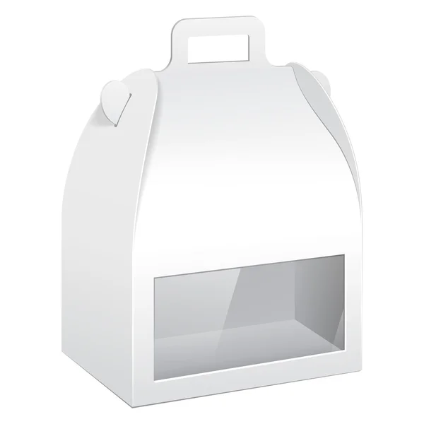 Ventana blanca del embalaje de la caja de cartón para la comida, el regalo u otros productos. Sobre fondo blanco aislado. Mock Up, Plantilla de burla listo para su diseño. Vector EPS10 — Vector de stock