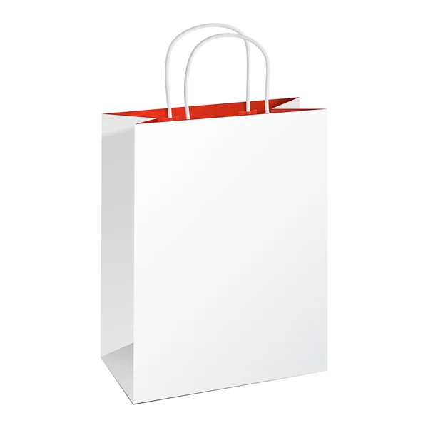 Carrier Paper Bag White Red. Illustration Isolated On White Background. Mock Up Template Ready For Your Design. Product Packing Vector EPS10 — Stok Vektör