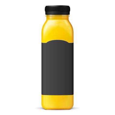 Beyaz Arka Plan İzole Siyah Etiket ile Juice Veya Jam Cam Sarı Mor Şişe Kavanoz. Mock Up, Mockup Şablon Tasarım için hazır. Vektör Eps10