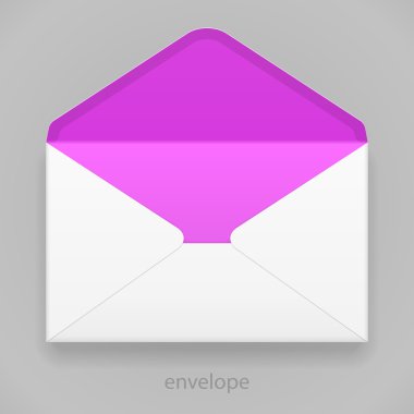Beyaz pembe, mor boş zarf. İllüstrasyon izole gri arka plan üzerinde. Şablon hazır tasarımınız için alay. Vektör Eps10