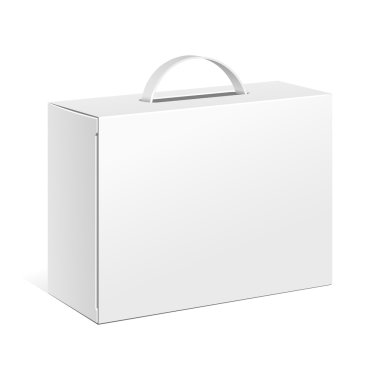 Beyaz ürün karton ambalajlama kutusu ile asmak yarık. İllüstrasyon izole beyaz arka plan üzerinde. Şablon hazır tasarımınız için alay. Vektör Eps10