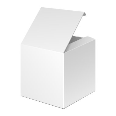 Beyaz ürün karton ambalajlama kutuyu açtın. İllüstrasyon izole beyaz arka plan üzerinde. Şablon hazır tasarımınız için alay. Ürün Ambalaj vektör Eps10. İzole.