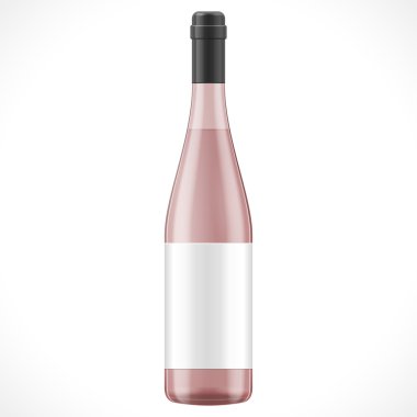 Pembe cam şarap elma şarabı şişe etiketi. İllüstrasyon izole beyaz arka plan üzerinde. Şablon hazır tasarımınız için alay. Ürün Ambalaj vektör Eps10. İzole.