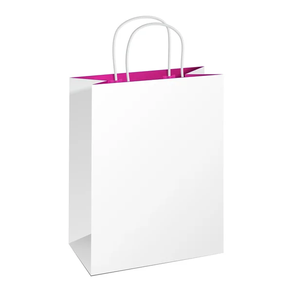 Carrier Paper Bag Bianco Rosa, Viola. Illustrazione isolata su sfondo bianco. Falsificare il modello pronto per il vostro disegno. Vettore di imballaggio del prodotto EPS10 — Vettoriale Stock