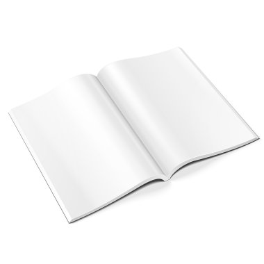 Açık dergi, kitap, kitapçık, broşür boş. Beyaz arka plan üzerinde izole. Şablon hazır tasarımınız için alay. Ürün Ambalaj vektör Eps10