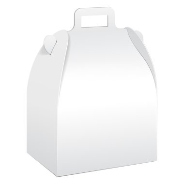 Beyaz karton taşımak kutu ambalaj gıda, Hediyelik veya diğer ürünler için. Beyaz arka plan üzerinde izole. Şablon hazır tasarımınız için alay. Ürün Ambalaj vektör Eps10