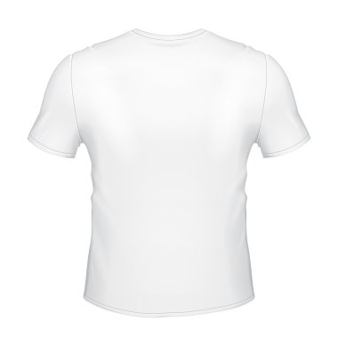 Mens Beyaz T-Shirt Tasarım Mock Up Şablon. Geri. Beyaz Arka Plan Üzerine İzole İllüstrasyon. Tasarımınız için hazır. Vektör Eps10
