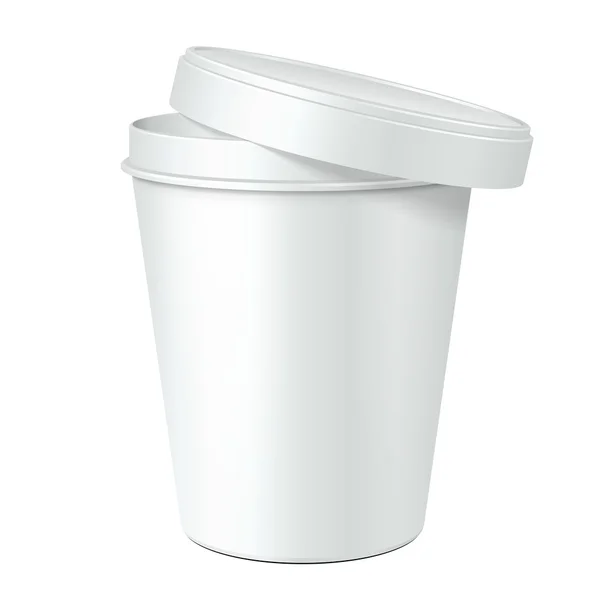 White Opened Mock Up Food Plastic Tub Bucket Container För efterrätt, yoghurt, glass, gräddfil eller mellanmål. Redo för din design. Produktförpackning Vector EPS10 — Stock vektor