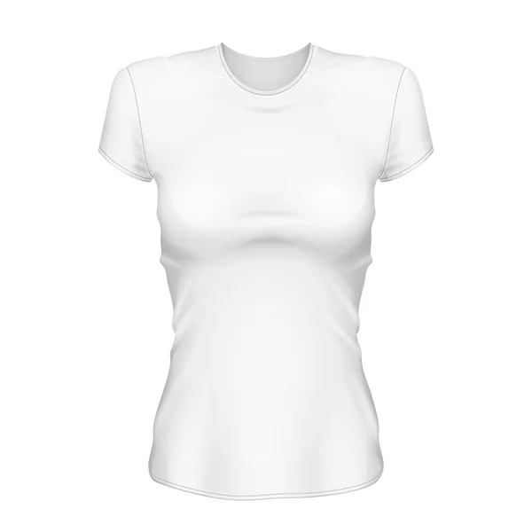 Kvinnlig kvinna vit T-shirt designmall. Främre. Illustration isolerad på vit bakgrund. Mock up mall redo för din design. Vektor Eps10 — Stock vektor