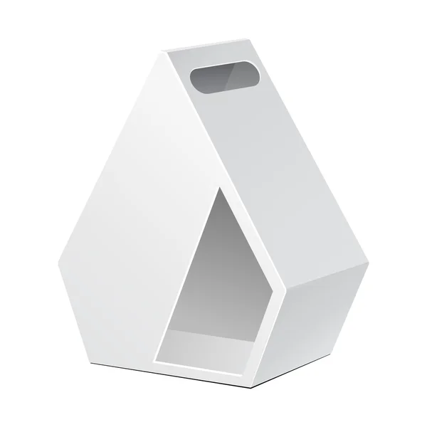 Embalaje pentagonal de la bolsa de la caja de cartón blanco para la comida, el regalo u otros productos. Sobre fondo blanco aislado. Plantilla Mock Up listo para su diseño. Vector EPS10 — Vector de stock