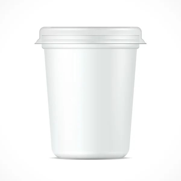 Conteneur en plastique alimentaire White Cup Tub pour le dessert, le yaourt, la crème glacée, la rame aigre ou la collation. Illustration isolée sur fond blanc. Modèle maquillé prêt pour votre conception. Vecteur EPS10 — Image vectorielle