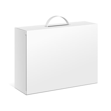 Beyaz ürün karton ambalajlama kutusu ile asmak yarık. İllüstrasyon izole beyaz arka plan üzerinde. Şablon hazır tasarımınız için alay. Vektör Eps10