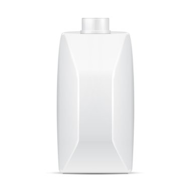 Süt, Meyve Suyu, İçecekler, Karton Paket Boş Beyaz Beyaz Arka Plan İzole. Tasarımınız için şablonu hazır şekilde tarar. Vektör Eps10