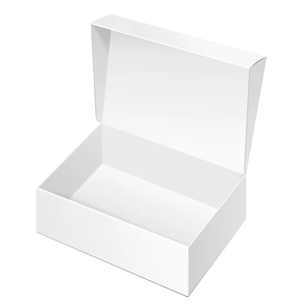 Witte kartonnen pakket doos geopend. Cadeau snoep. Geïsoleerd op een witte achtergrond. Mock Up sjabloon klaar voor uw ontwerp. Product verpakking Vector Eps10 — Stockvector