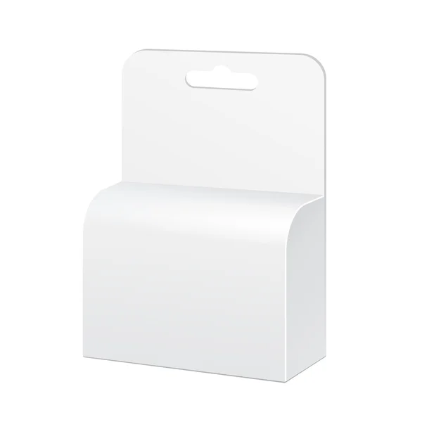 ハング スロット付き白色製品パッケージ ボックスです。分離した白い背景の上は空白です。あなたのデザインのテンプレートの準備ができてのモックを作成します。製品梱包ベクトル Eps10 — ストックベクタ
