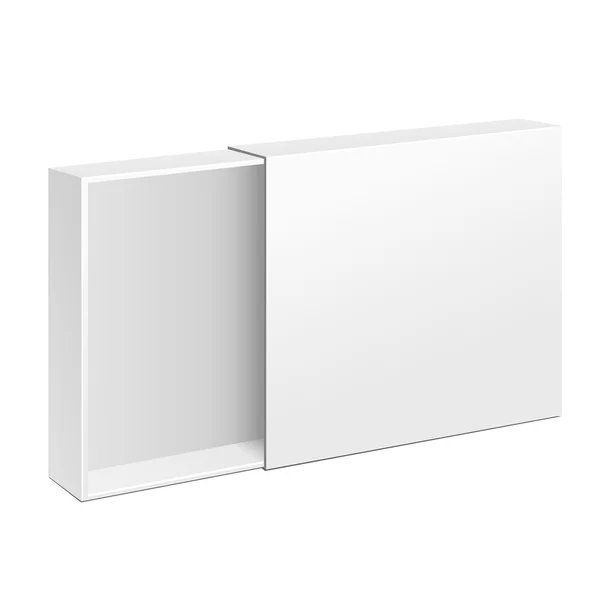 Scatola di cartone prodotto bianco aperto. Illustrazione isolata su sfondo bianco. Falsificare il modello pronto per il vostro disegno. Vettore EPS10 — Vettoriale Stock