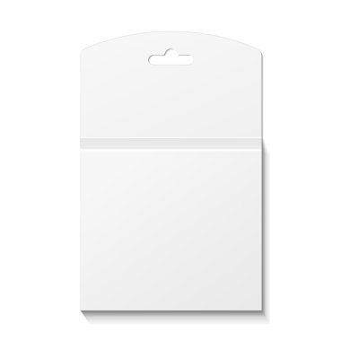 Beyaz ürün paket kutu ile asmak yarık. Beyaz arka planda izole boş. Şablon hazır tasarımınız için alay. Ürün Ambalaj vektör Eps10