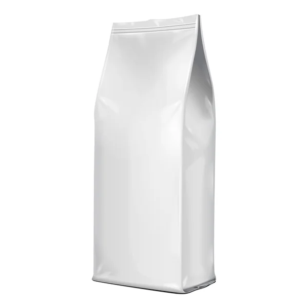 Foil Paper Food Bag Package Of Coffee, Salt, Sugar, Pepper, Spices Or Flour, Folded, Grayscale. On White Background Isolated. Mock Up Template Ready For Your Design. Product Packing Vector EPS10 — Stok Vektör