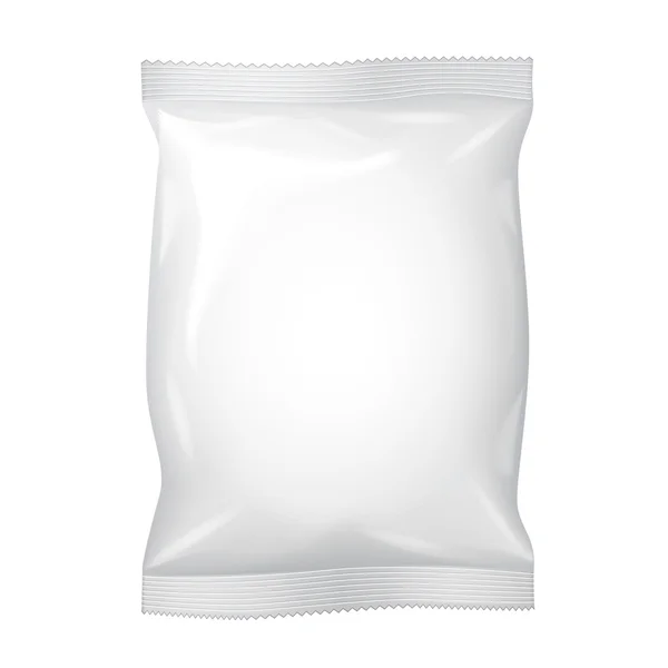 Bílé prázdné fólie potravinové Snack sáček sáček balení kávy, sůl, cukr, pepř, koření, sáček, sladkosti, chipsy, sušenky. Ilustrace, samostatný. Vysmívat se šablony připravené pro váš návrh. Vektor Eps10 — Stockový vektor