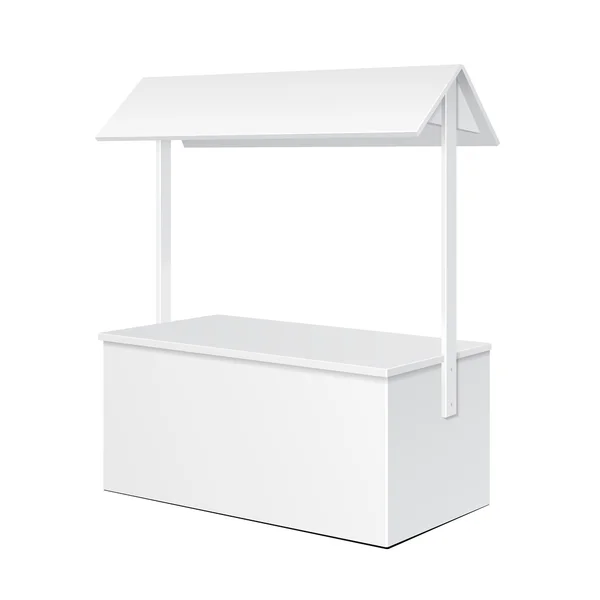 Blank Empty Retail Stand Stall Bar Display Dengan Atap, Canopy. Latar Belakang Putih Terisolasi. Mock Up Template Ready For Your Design (dalam bahasa Inggris). Vektor Pengepakan Produk EPS10 - Stok Vektor