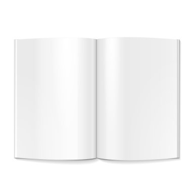 Açık dergi, kitap, kitapçık, broşür boş. Beyaz arka plan üzerinde izole. Şablon hazır tasarımınız için alay. Ürün Ambalaj vektör Eps10