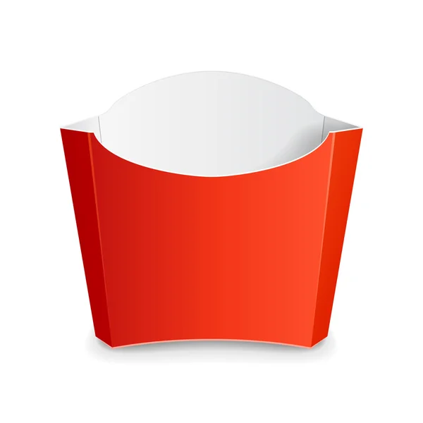 Frites Boîte en papier blanc rouge. Restauration rapide. Illustration isolée sur fond blanc. Modèle maquillé prêt pour votre conception. Vecteur EPS10 — Image vectorielle