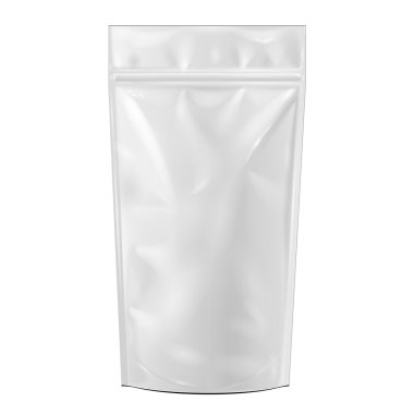 Beyaz boş folyo yiyecek ya da Doypack Paket Paketi. Tasarımınız için şablonu hazırlayın. Ürün Paketleme Vektörü EPS10