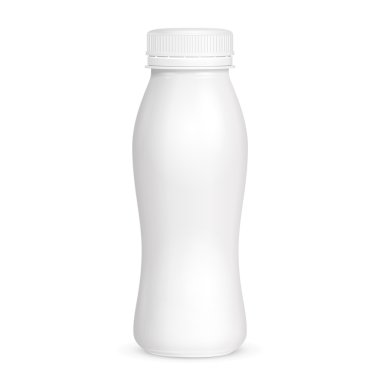 Beyaz yoğurt süt plastik şişe. İllüstrasyon izole beyaz arka plan üzerinde. Şablon hazır tasarımınız için alay. Vektör Eps10