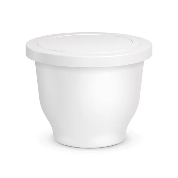 Λευκό Κύπελλο Πλαστικό Δοχείο Τροφίμων Tub για Επιδόρπιο, Γιαούρτι, Παγωτό, Ξινό ή Σνακ. Εικονογράφηση απομονωμένη σε λευκό φόντο. Ετοίμασε το πρότυπο έτοιμο για το σχέδιό σου. Διάνυσμα EPS10 — Διανυσματικό Αρχείο