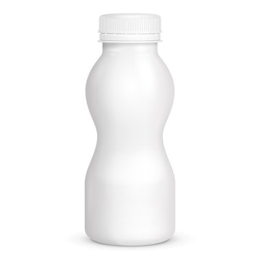 Beyaz yoğurt süt plastik şişe. İllüstrasyon izole beyaz arka plan üzerinde. Şablon hazır tasarımınız için alay. Vektör Eps10