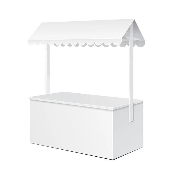 Bílá Pos Poi prázdné prázdné maloobchodní stojan stánek Bar displej se střechou, baldachýn. Na bílém pozadí, samostatný. Vysmívat se šablony připravené pro svůj Design. Eps10 vektor balení produktu — Stockový vektor