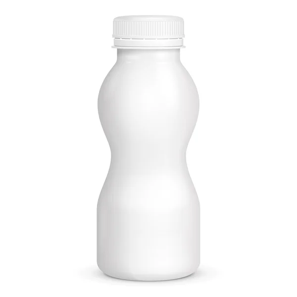 Garrafa de plástico de leite de iogurte branco. Ilustração Isolado em fundo branco. Modelo Mock Up pronto para o seu projeto. Vetor EPS10 —  Vetores de Stock