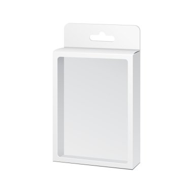 Pencere illüstrasyon izole beyaz arka plan üzerinde beyaz ürün paketi kutusu. Şablon hazır tasarımınız için alay. Ürün Ambalaj vektör Eps10