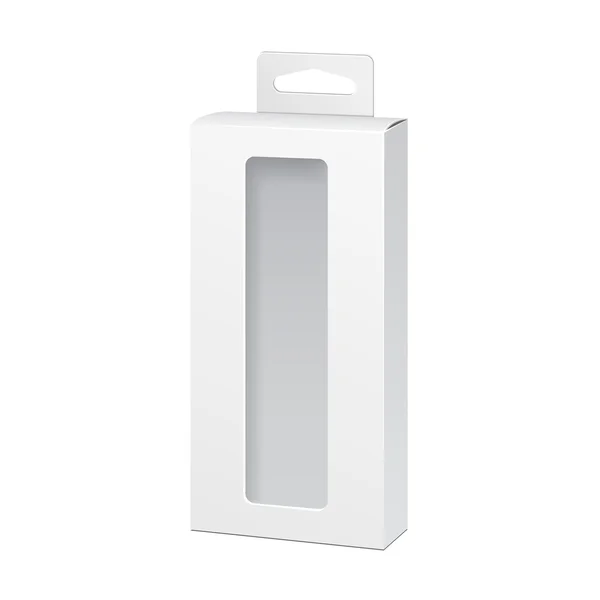 Caja blanca del paquete del producto con la ilustración de la ventana aislada en fondo blanco. Plantilla Mock Up listo para su diseño. Producto Embalaje Vector EPS10 — Archivo Imágenes Vectoriales