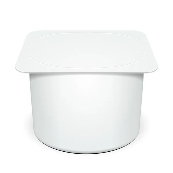 Fehér csésze Tub Food Plastic Container Desszert, Joghurt, Jégkrém, Sour Sream vagy snack. Illusztráció elszigetelt fehér háttér. Mock Up Sablon készen áll a design. EPS10 kórokozó-átvivő — Stock Vector