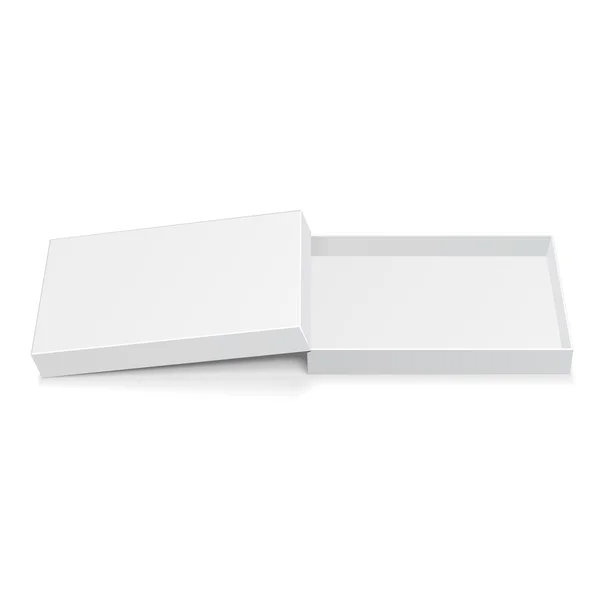 Caja de paquete de cartón blanco abierto. Dulces de regalo. Sobre fondo blanco aislado. Plantilla Mock Up listo para su diseño. Producto Embalaje Vector EPS10 — Archivo Imágenes Vectoriales