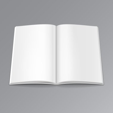 Boş Açılan Dergi, Kitap, Kitapçık, Broşür Kapağı. Gri Arka Planda İzole İllüstrasyon. Tasarımınız için şablonu hazır şekilde tarar. Vektör Eps10