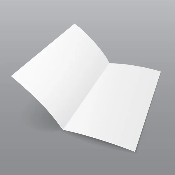 Brochure en papier plié blanc avec ombres. Sur fond gris isolé. Modèle maquillé prêt pour votre conception. Vecteur EPS10 — Image vectorielle