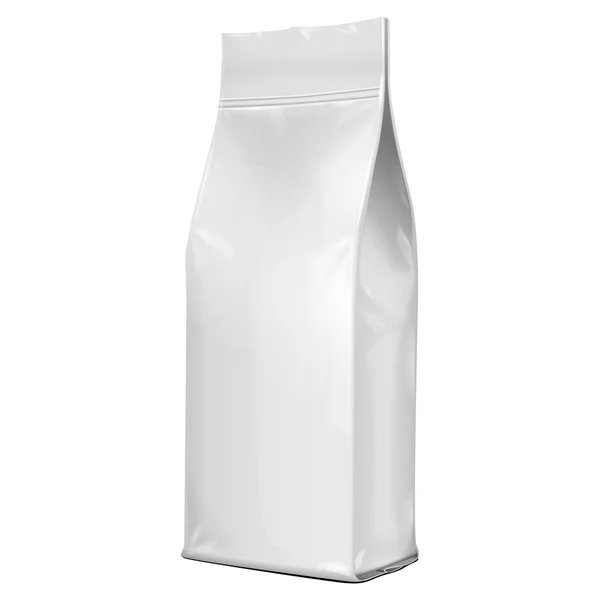 Foil Paper Food Bag Package Of Coffee, Salt, Sugar, Pepper, Spices Or Flour, Folded, Grayscale. On White Background Isolated. Mock Up Template Ready For Your Design. Product Packing Vector EPS10 — Διανυσματικό Αρχείο